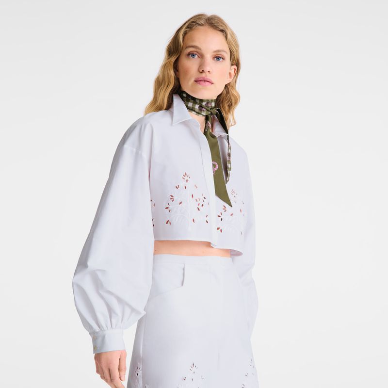 Longchamp Poplin Embroidered Women Shirts White | Australia-328GJKPFM