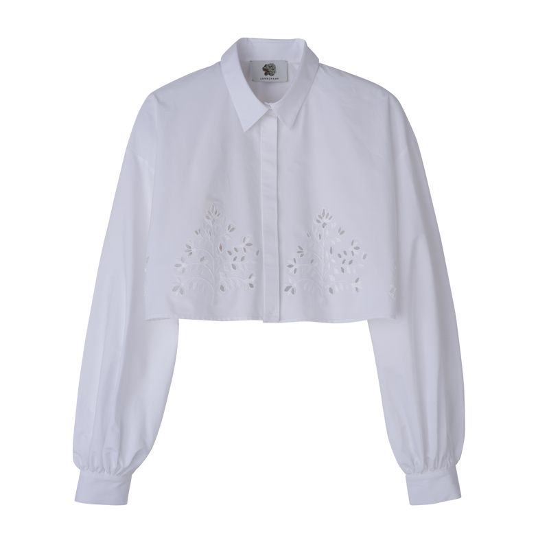 Longchamp Poplin Embroidered Women Shirts White | Australia-328GJKPFM