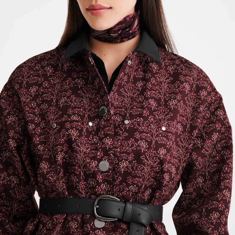 Longchamp Printed Gabardine Women Jacket Burgundy | Australia-419TFEJXB