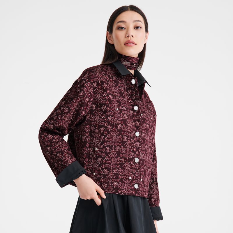Longchamp Printed Gabardine Women Jacket Burgundy | Australia-419TFEJXB