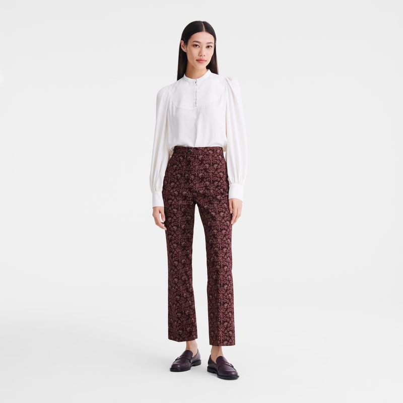 Longchamp Printed Gabardine Women Pants Burgundy | Australia-857QZOGTR