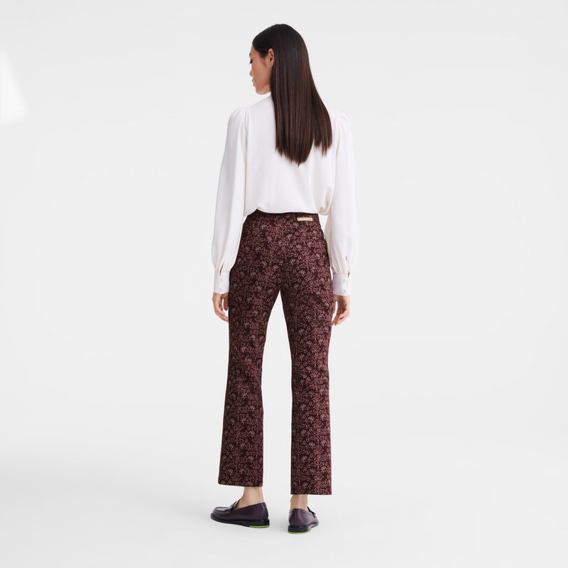 Longchamp Printed Gabardine Women Pants Burgundy | Australia-857QZOGTR