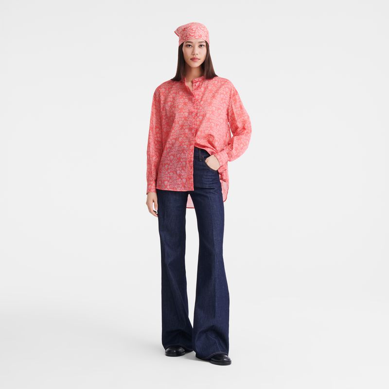 Longchamp Printed Veil Women Shirts Pink | Australia-589SKLDYU