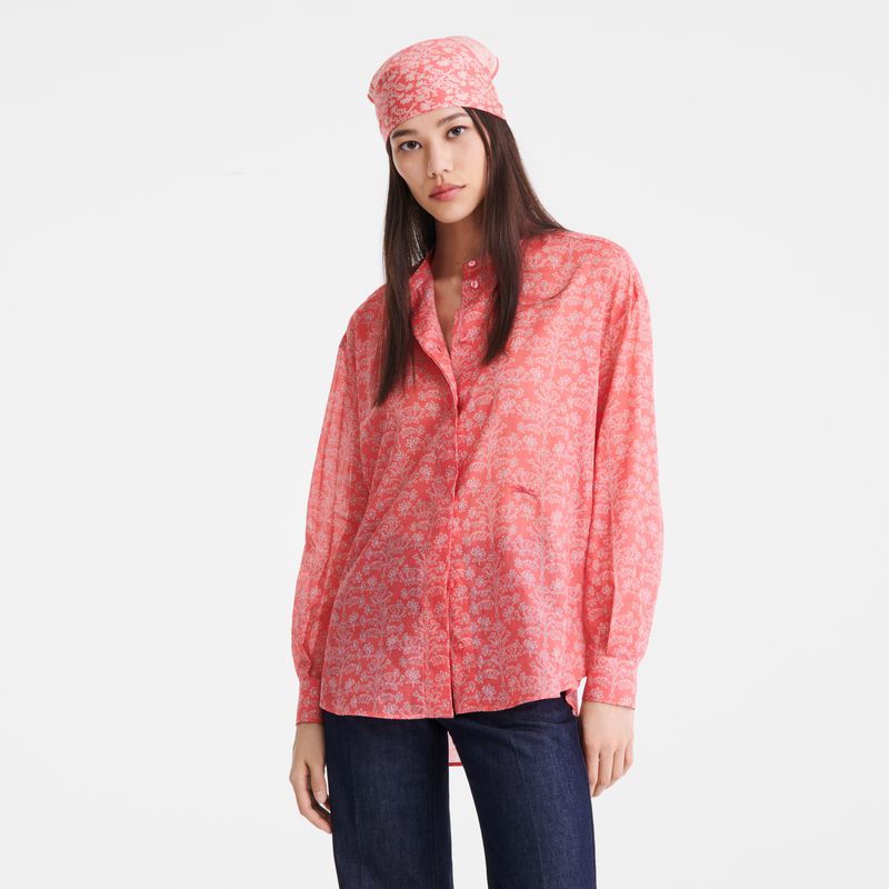 Longchamp Printed Veil Women Shirts Pink | Australia-589SKLDYU