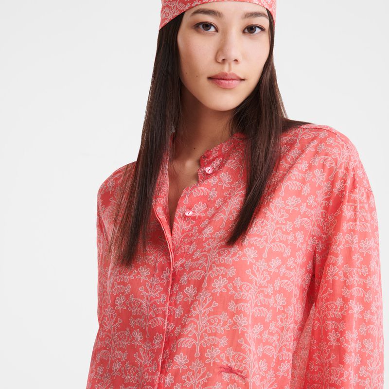 Longchamp Printed Veil Women Shirts Pink | Australia-589SKLDYU