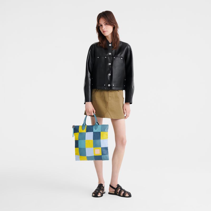 Longchamp Re-play L Men Handbag Blue / Yellow | Australia-067FQEIJK