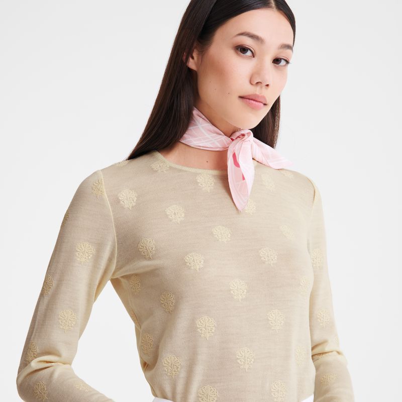 Longchamp Round Neck Women Sweater Cream | Australia-485SLFXEA