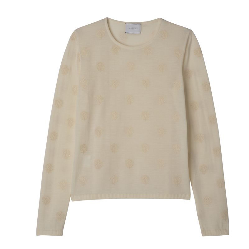 Longchamp Round Neck Women Sweater Cream | Australia-485SLFXEA