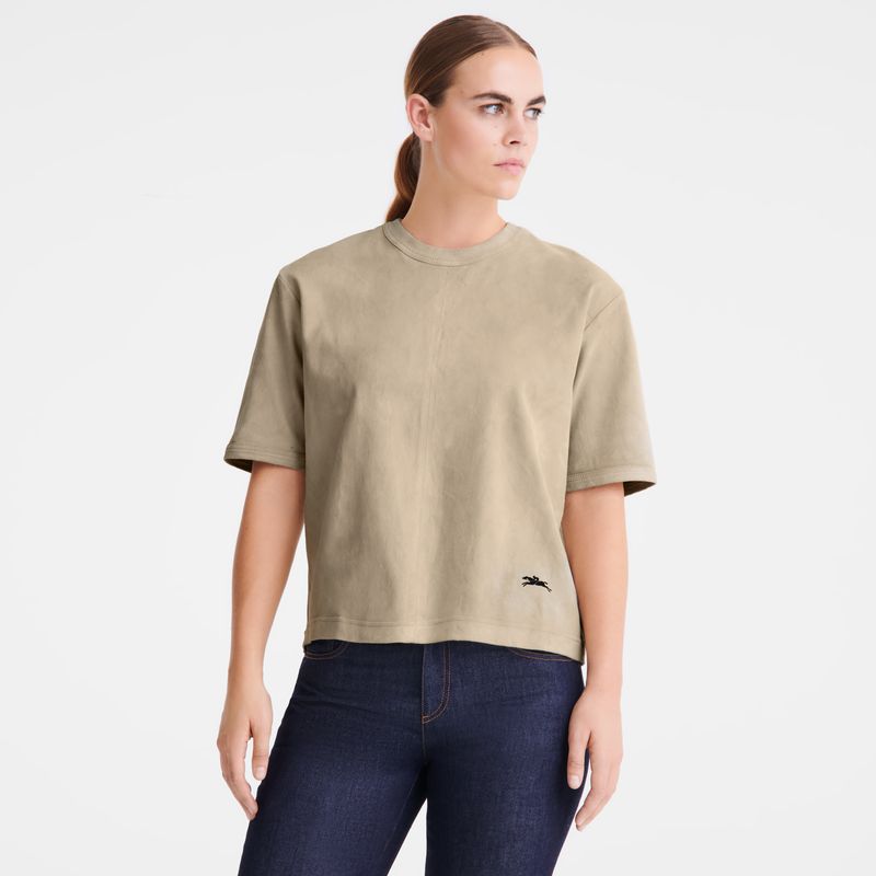 Longchamp Short Leather Women Top Beige | Australia-189PBWXTJ