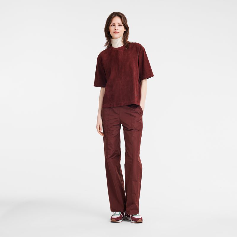 Longchamp Short Leather Women Top Burgundy | Australia-042QATPCX
