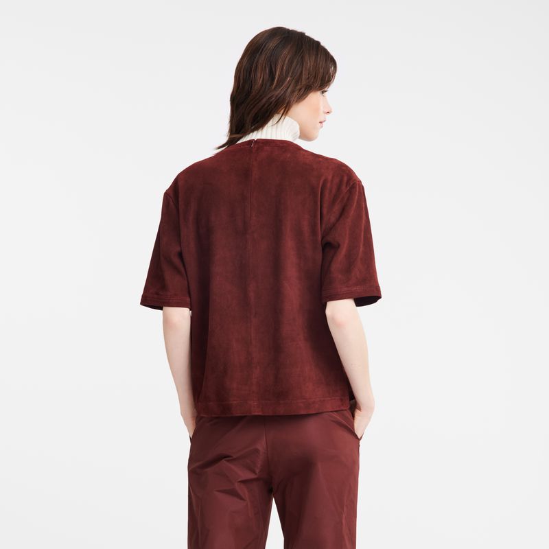 Longchamp Short Leather Women Top Burgundy | Australia-042QATPCX