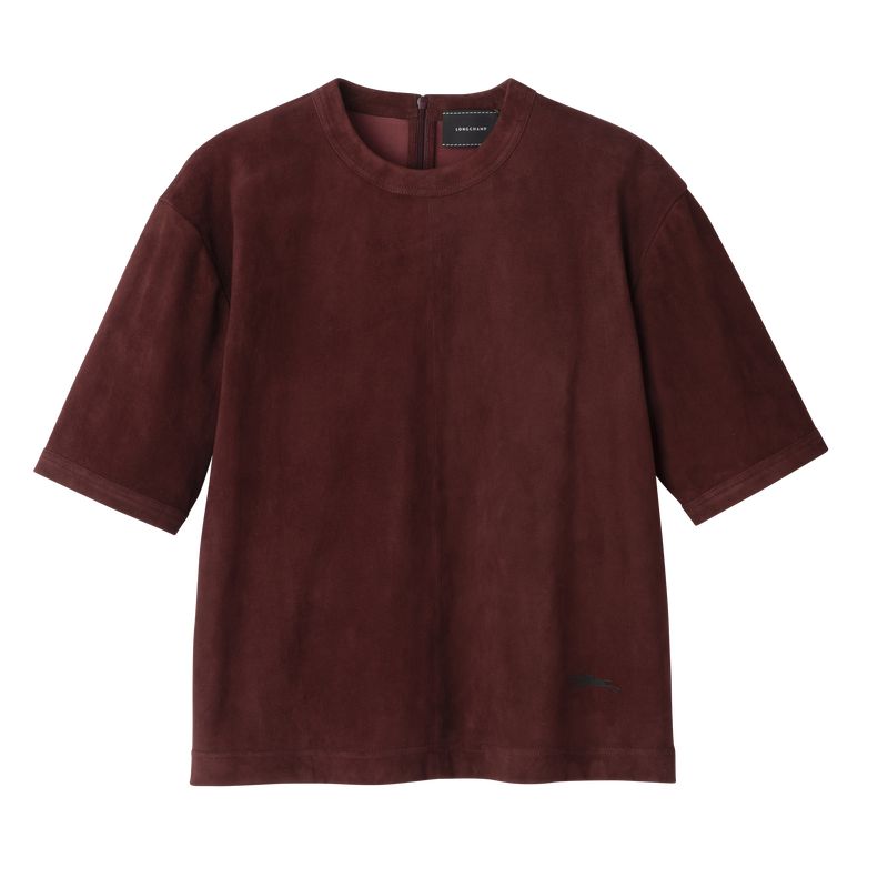 Longchamp Short Leather Women Top Burgundy | Australia-042QATPCX