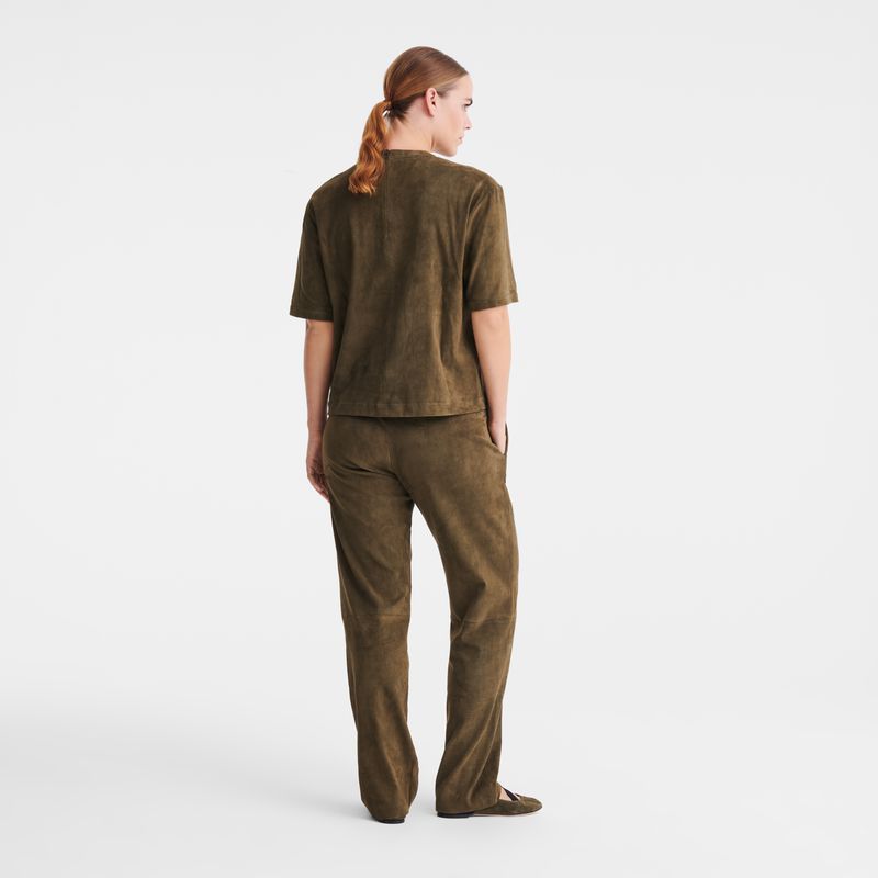 Longchamp Short Leather Women Top Khaki | Australia-540GCIDLU