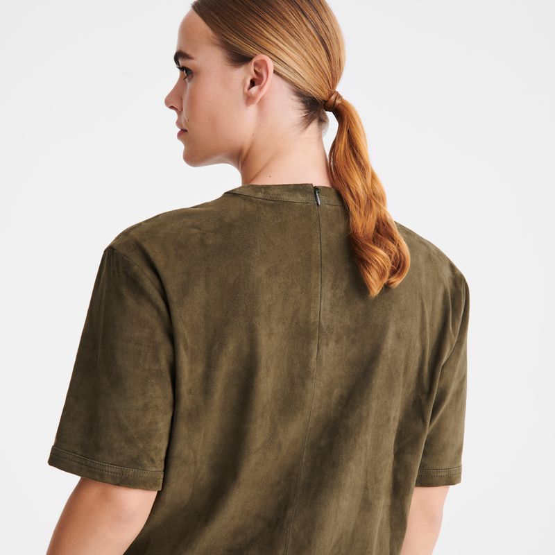 Longchamp Short Leather Women Top Khaki | Australia-540GCIDLU
