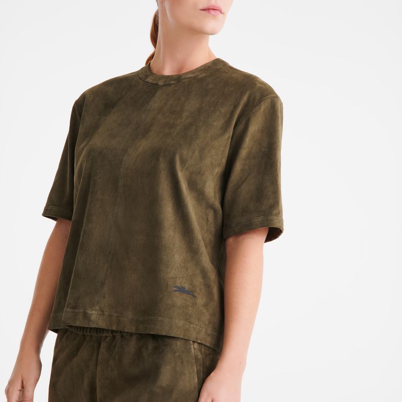 Longchamp Short Leather Women Top Khaki | Australia-540GCIDLU