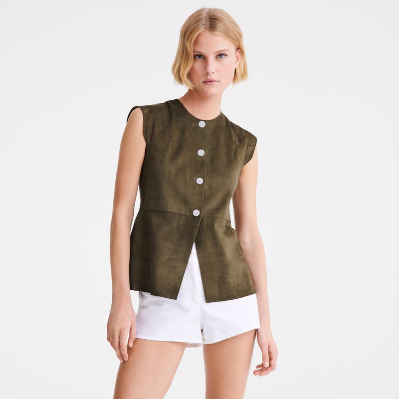 Longchamp Sleeveless Women Jacket Khaki | Australia-329DNHUYJ