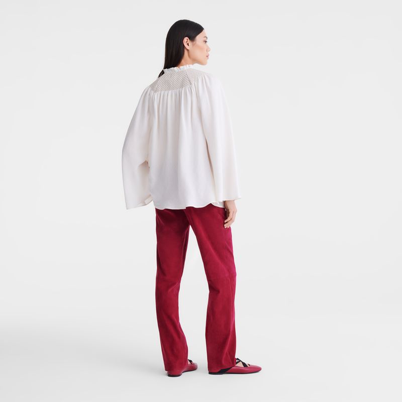 Longchamp Smocked Veil Women Blouse Cream | Australia-365ZAYJNT