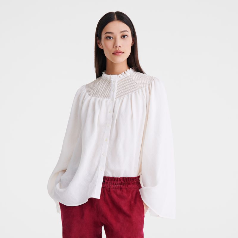 Longchamp Smocked Veil Women Blouse Cream | Australia-365ZAYJNT