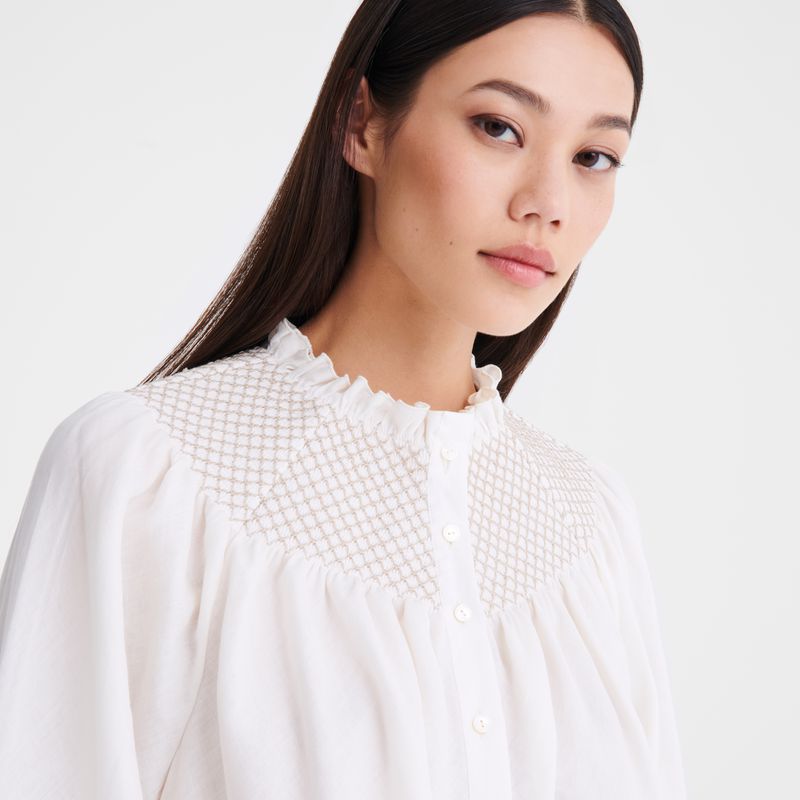 Longchamp Smocked Veil Women Blouse Cream | Australia-365ZAYJNT