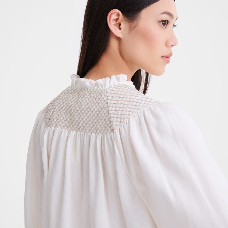 Longchamp Smocked Veil Women Blouse Cream | Australia-365ZAYJNT