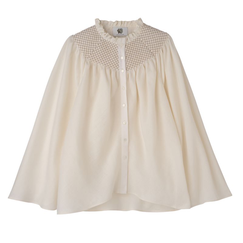 Longchamp Smocked Veil Women Blouse Cream | Australia-365ZAYJNT