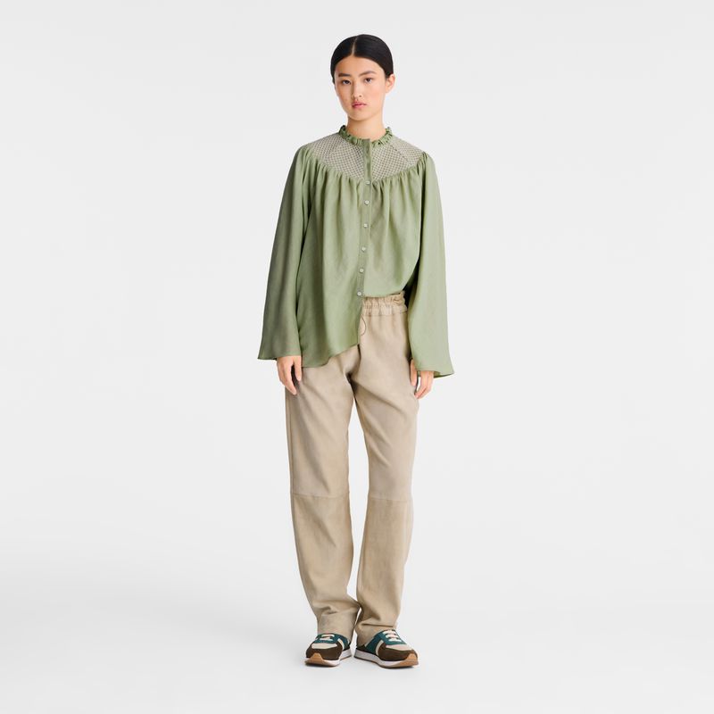 Longchamp Smocked Veil Women Blouse Green | Australia-017CMJKIN