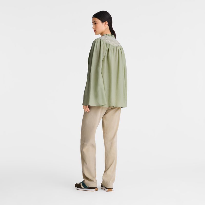 Longchamp Smocked Veil Women Blouse Green | Australia-017CMJKIN