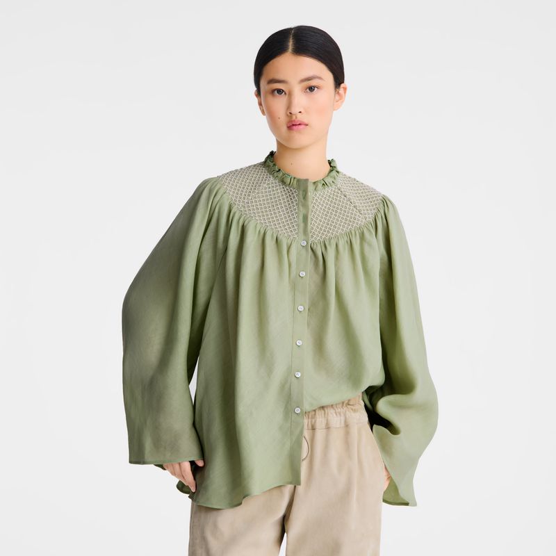 Longchamp Smocked Veil Women Blouse Green | Australia-017CMJKIN