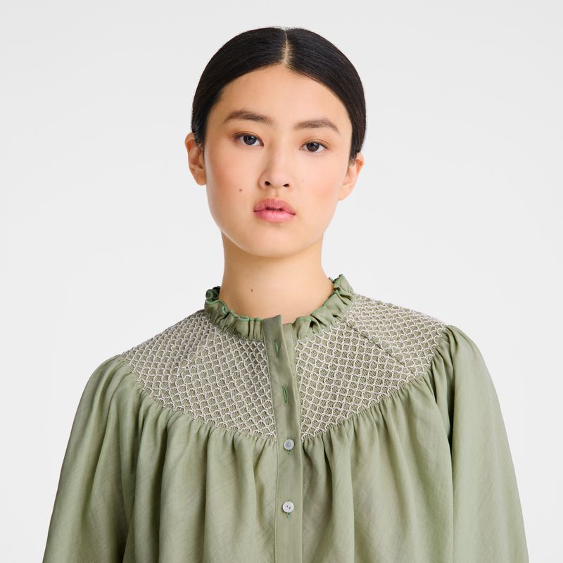 Longchamp Smocked Veil Women Blouse Green | Australia-017CMJKIN
