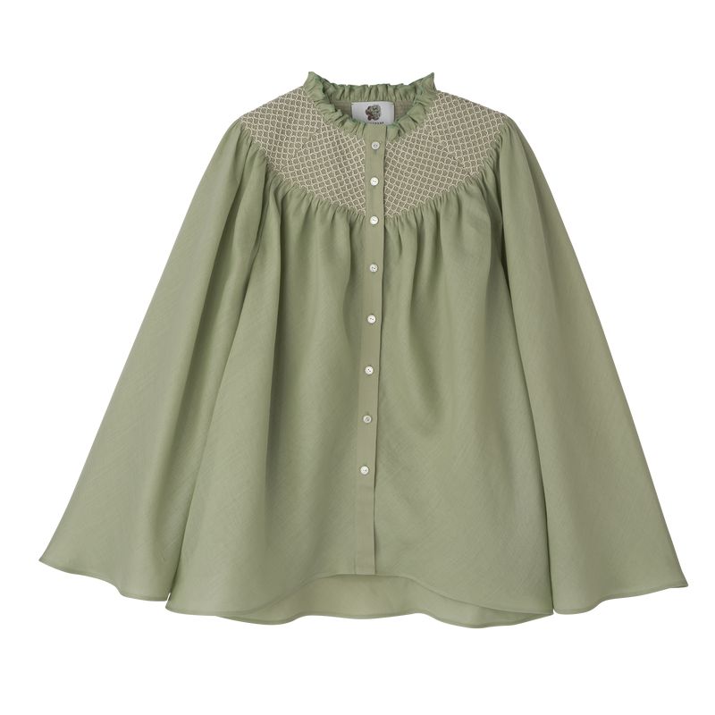 Longchamp Smocked Veil Women Blouse Green | Australia-017CMJKIN