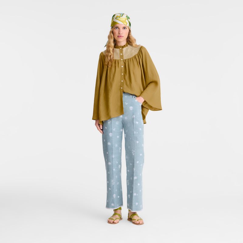 Longchamp Smocked Veil Women Blouse Olive | Australia-376QAKUVX