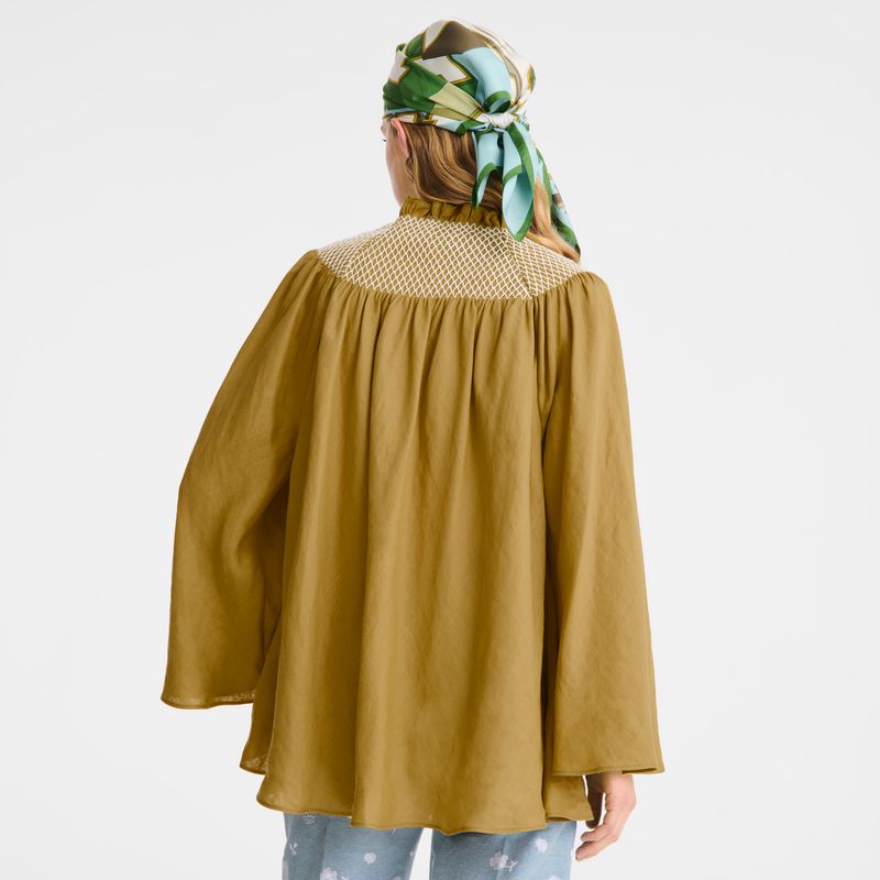 Longchamp Smocked Veil Women Blouse Olive | Australia-376QAKUVX