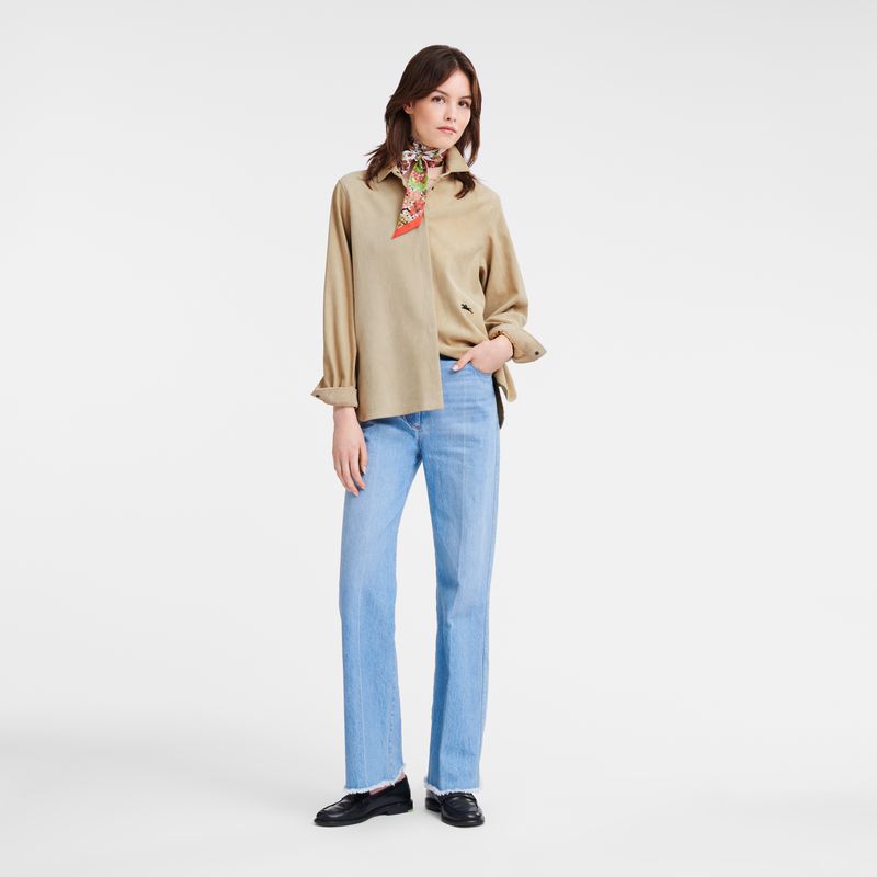 Longchamp Straight Leather Women Shirts Beige | Australia-954XTUNSP