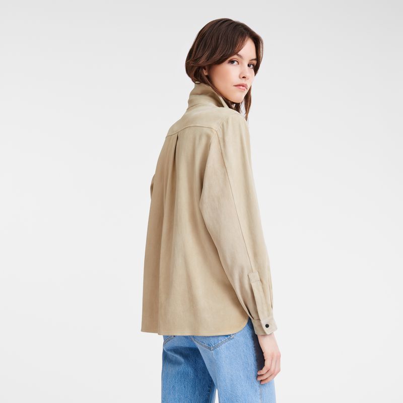 Longchamp Straight Leather Women Shirts Beige | Australia-954XTUNSP