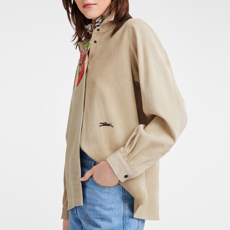 Longchamp Straight Leather Women Shirts Beige | Australia-954XTUNSP