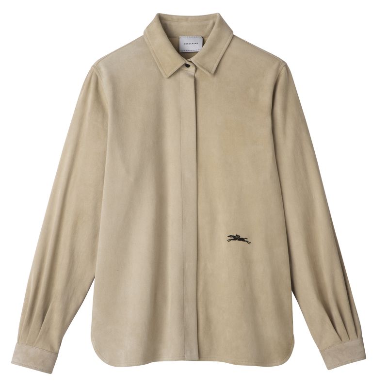 Longchamp Straight Leather Women Shirts Beige | Australia-954XTUNSP