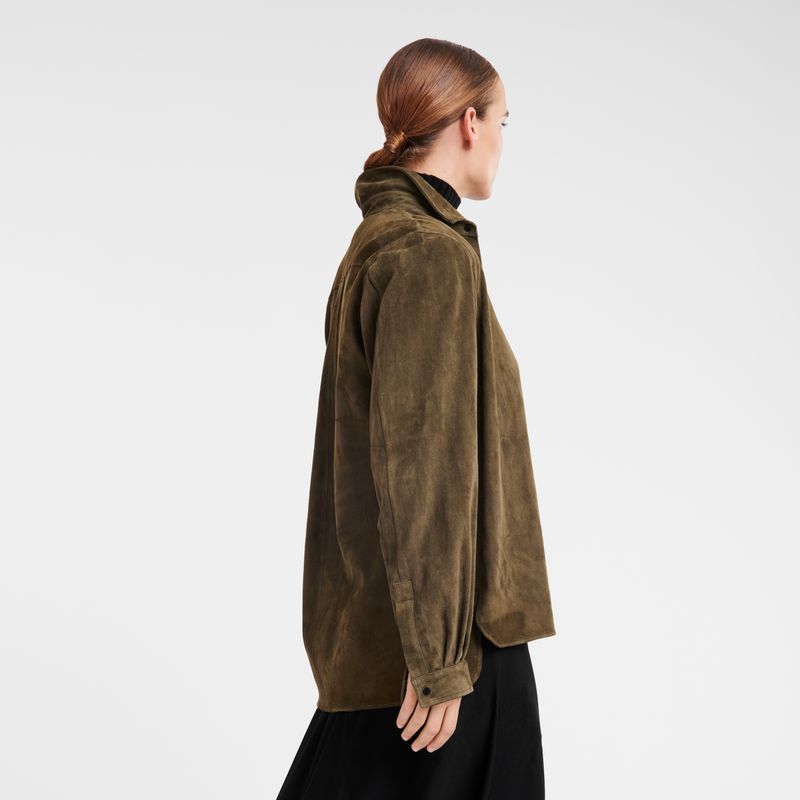 Longchamp Straight Leather Women Shirts Khaki | Australia-583MTAJGF
