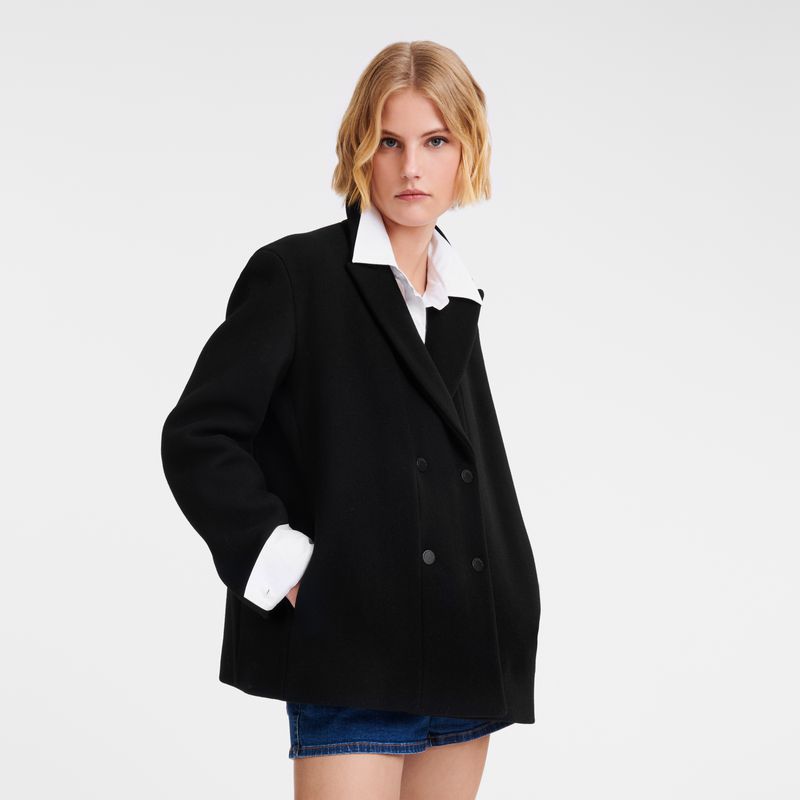 Longchamp Straight Short Women Coat Black | Australia-049CQKYSG