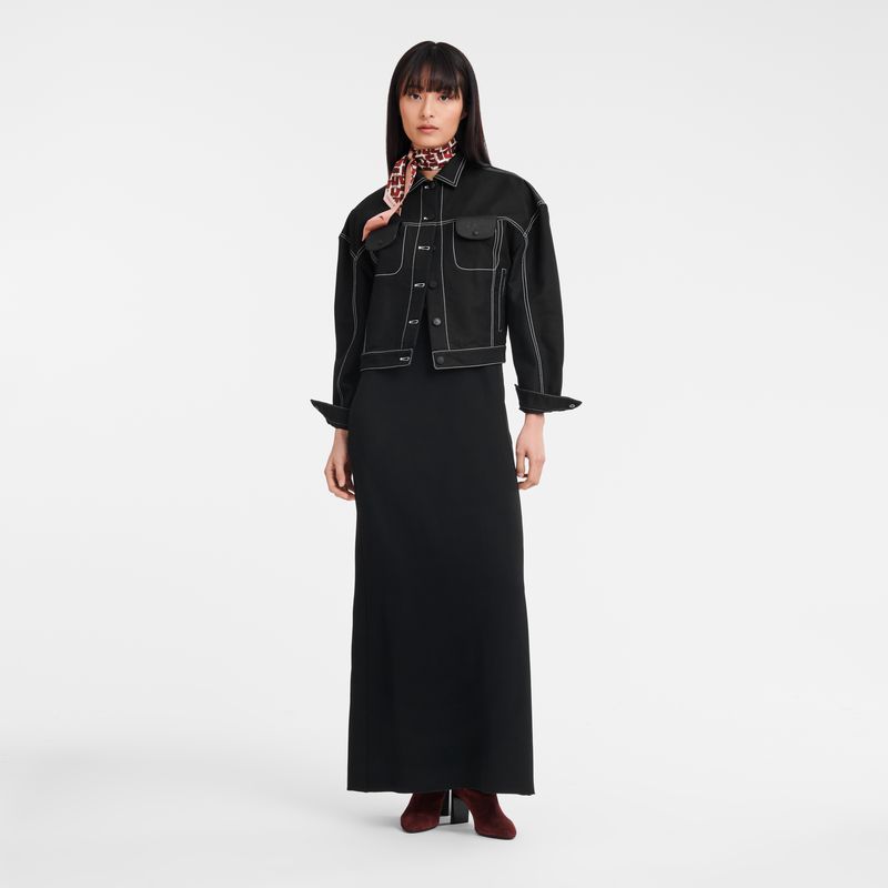 Longchamp Topstitching Short Women Jacket Black | Australia-903SANBOM