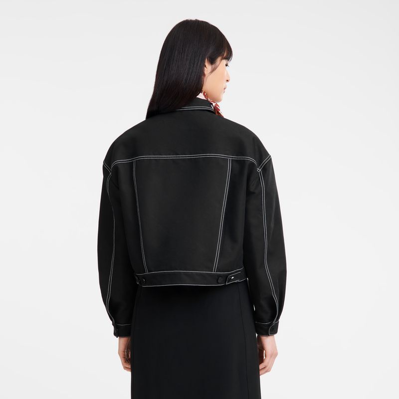 Longchamp Topstitching Short Women Jacket Black | Australia-903SANBOM