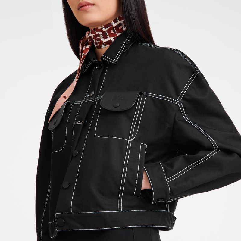 Longchamp Topstitching Short Women Jacket Black | Australia-903SANBOM