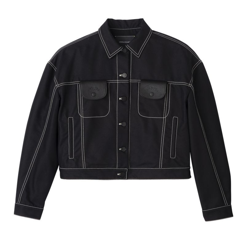 Longchamp Topstitching Short Women Jacket Black | Australia-903SANBOM