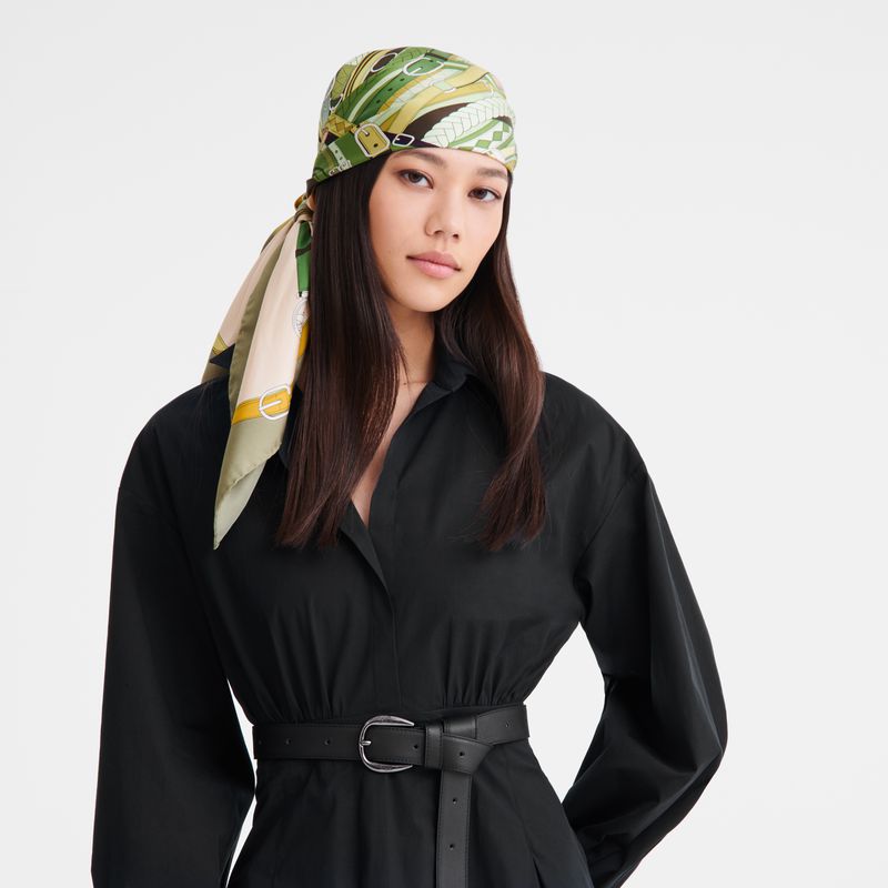 Longchamp Tête De Cheval 90 Women Scarf Olive / Multicolor | Australia-726XRAJVB