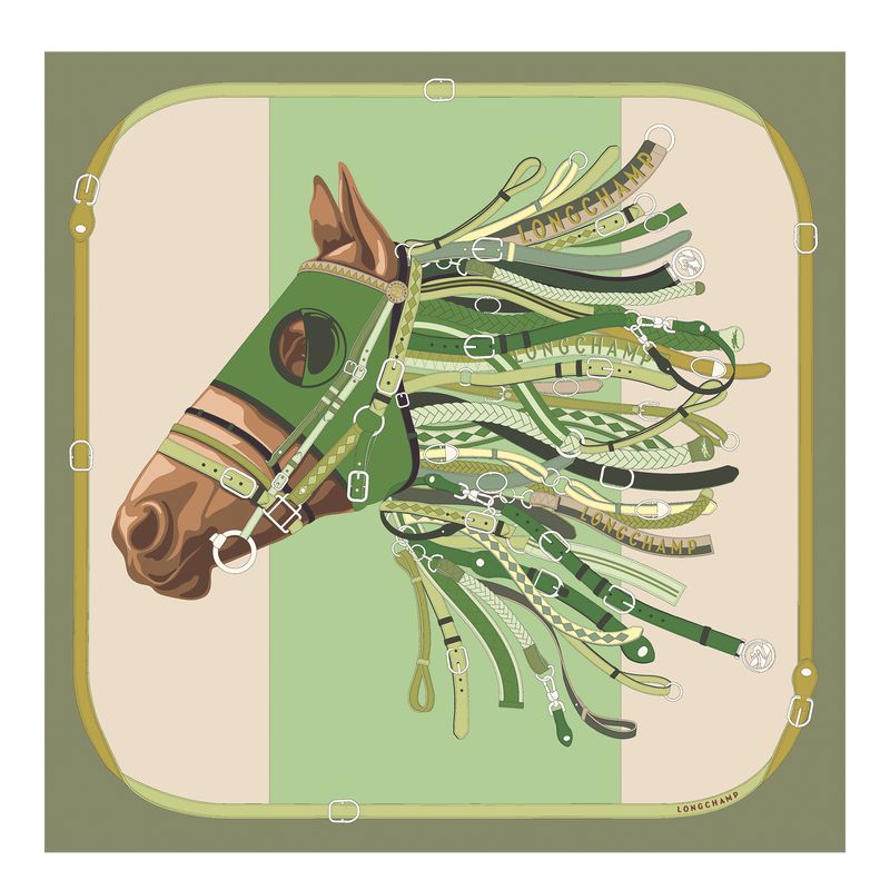 Longchamp Tête De Cheval 90 Women Scarf Olive / Multicolor | Australia-726XRAJVB