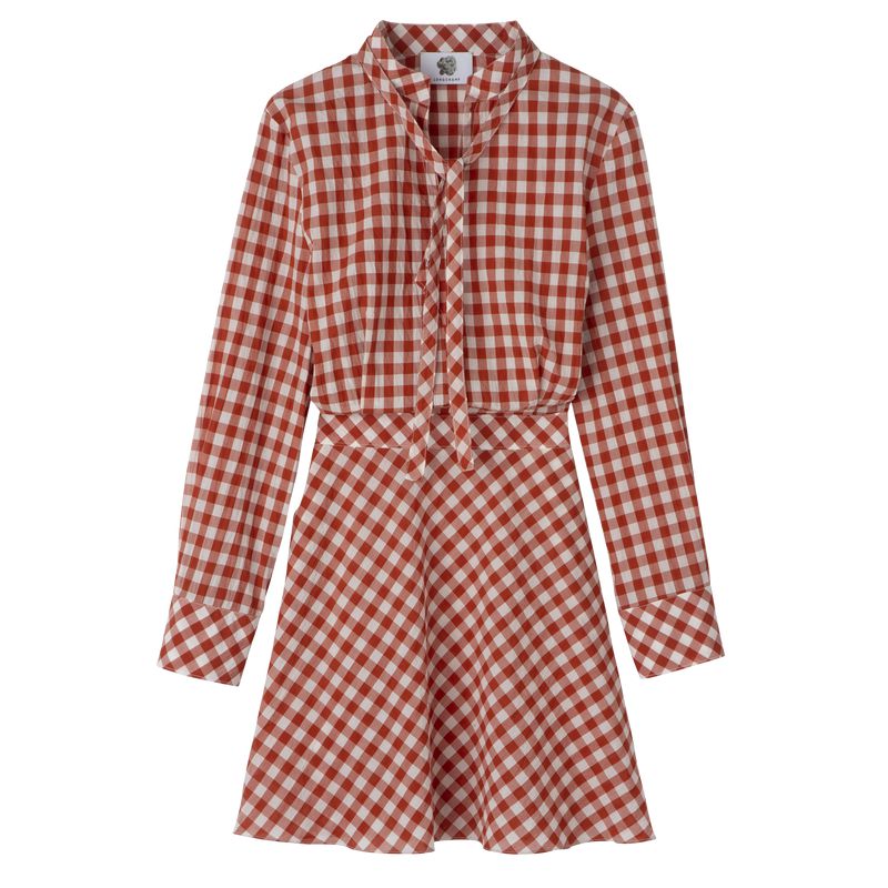 Longchamp Vichy Jacquard Women Dress Coral / White | Australia-478HJXBYN