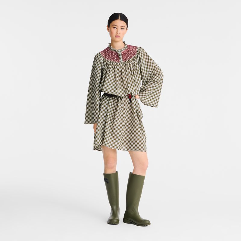 Longchamp Vichy Jacquard Women Dress Olive | Australia-972JWMYRS