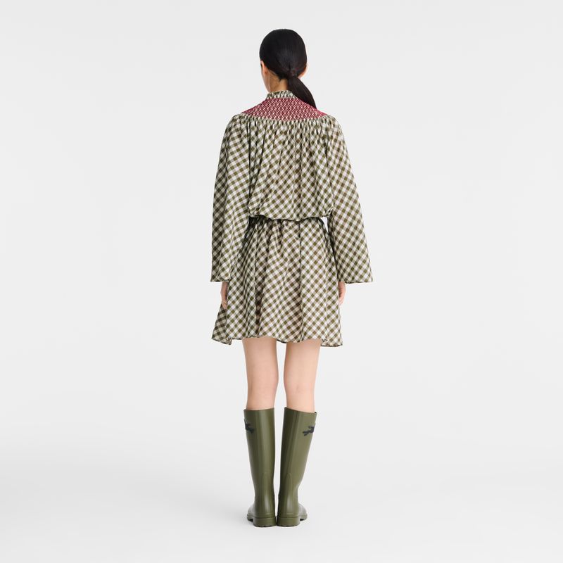 Longchamp Vichy Jacquard Women Dress Olive | Australia-972JWMYRS