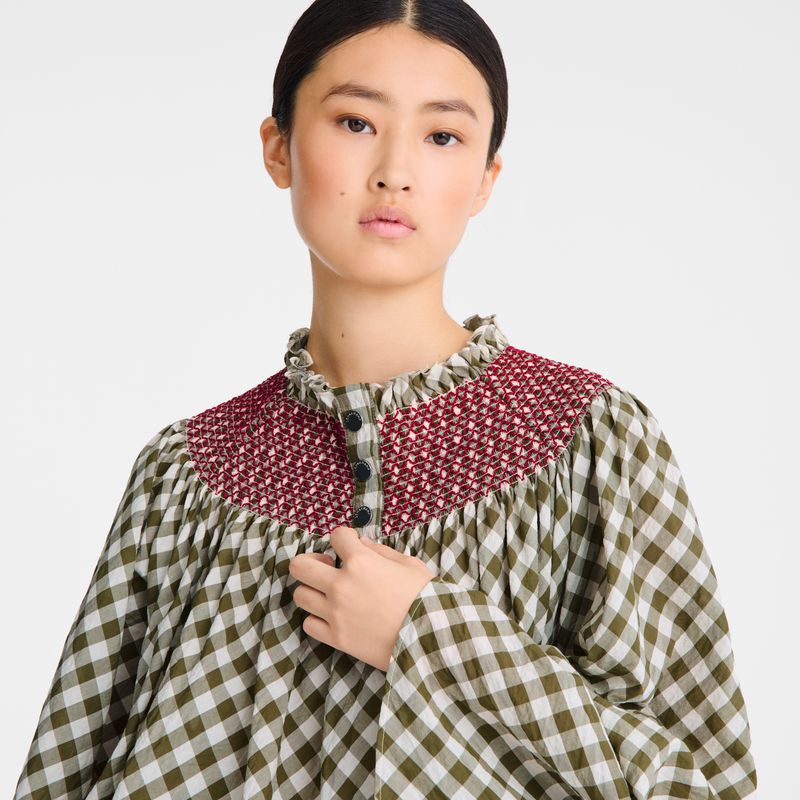 Longchamp Vichy Jacquard Women Dress Olive | Australia-972JWMYRS