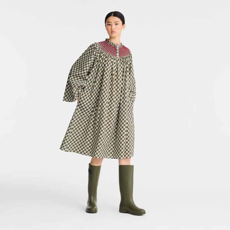 Longchamp Vichy Jacquard Women Dress Olive | Australia-972JWMYRS