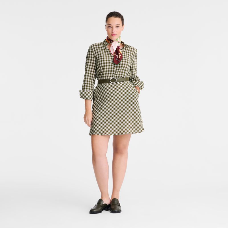 Longchamp Vichy Jacquard Women Dress Olive | Australia-736NZHSQL